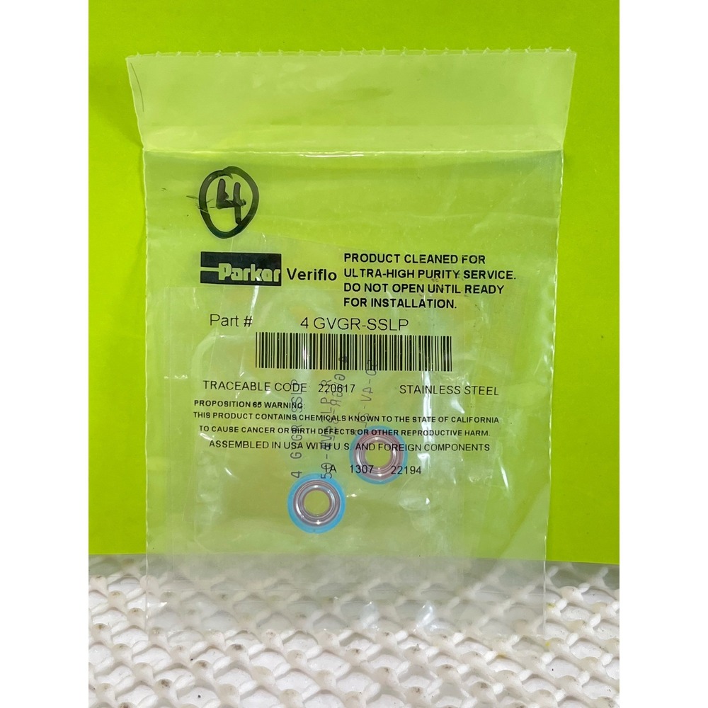Parker Veriflo 4 GVGR-SSLP Stainless Steel Ultra-High Purity Gaskets 2-Pack NEW